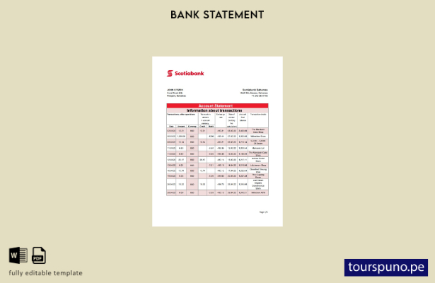 Plantilla de Excel de extracto bancario de Scotiabank de Bahamas lista para impr